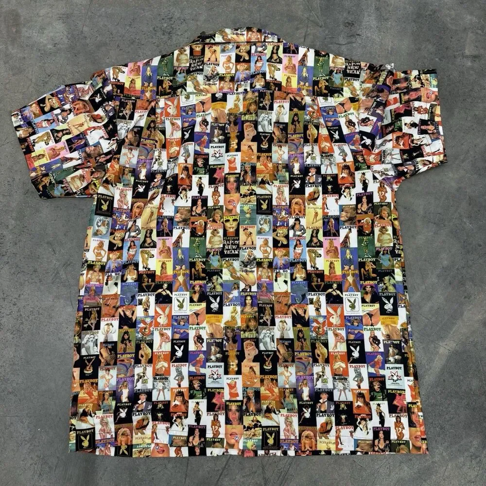 Playboy Shirt Men Size Large All Over Collage Cover Magazine Centerfold - Picture 9 of 14